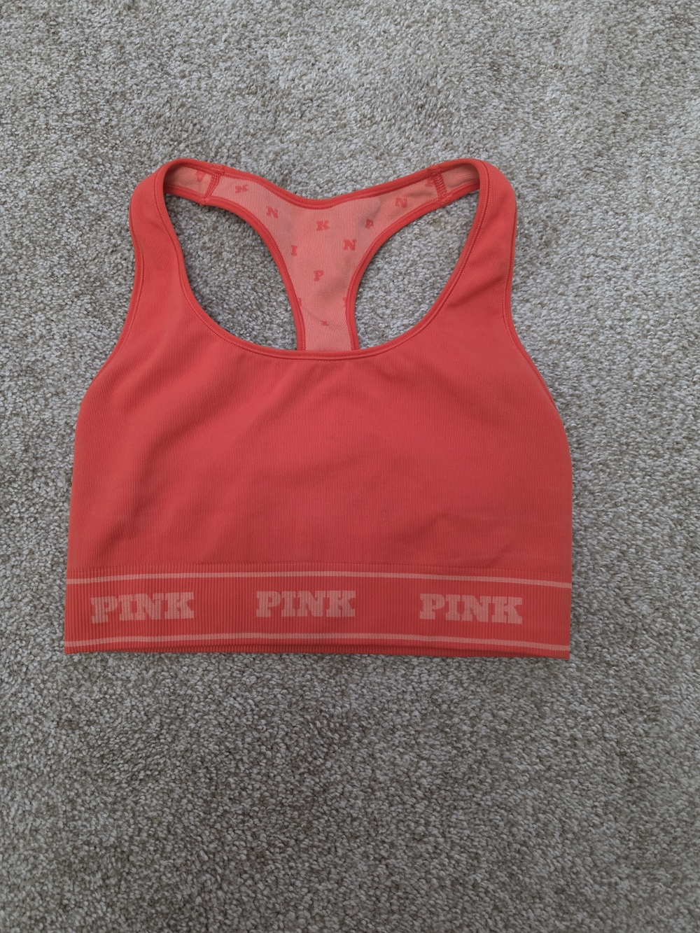 PINK Victoria's Secret Women's Racerback Sports Bra - Coral Red